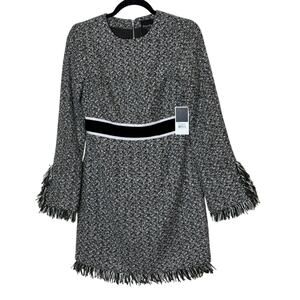 Juicy Couture Tweed Fringe Shift Dress Black White Women's Size 2